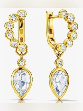 Stunning Neiman Marcus 18KT Gold Vermeil White Topaz Huggies Dangle earrings